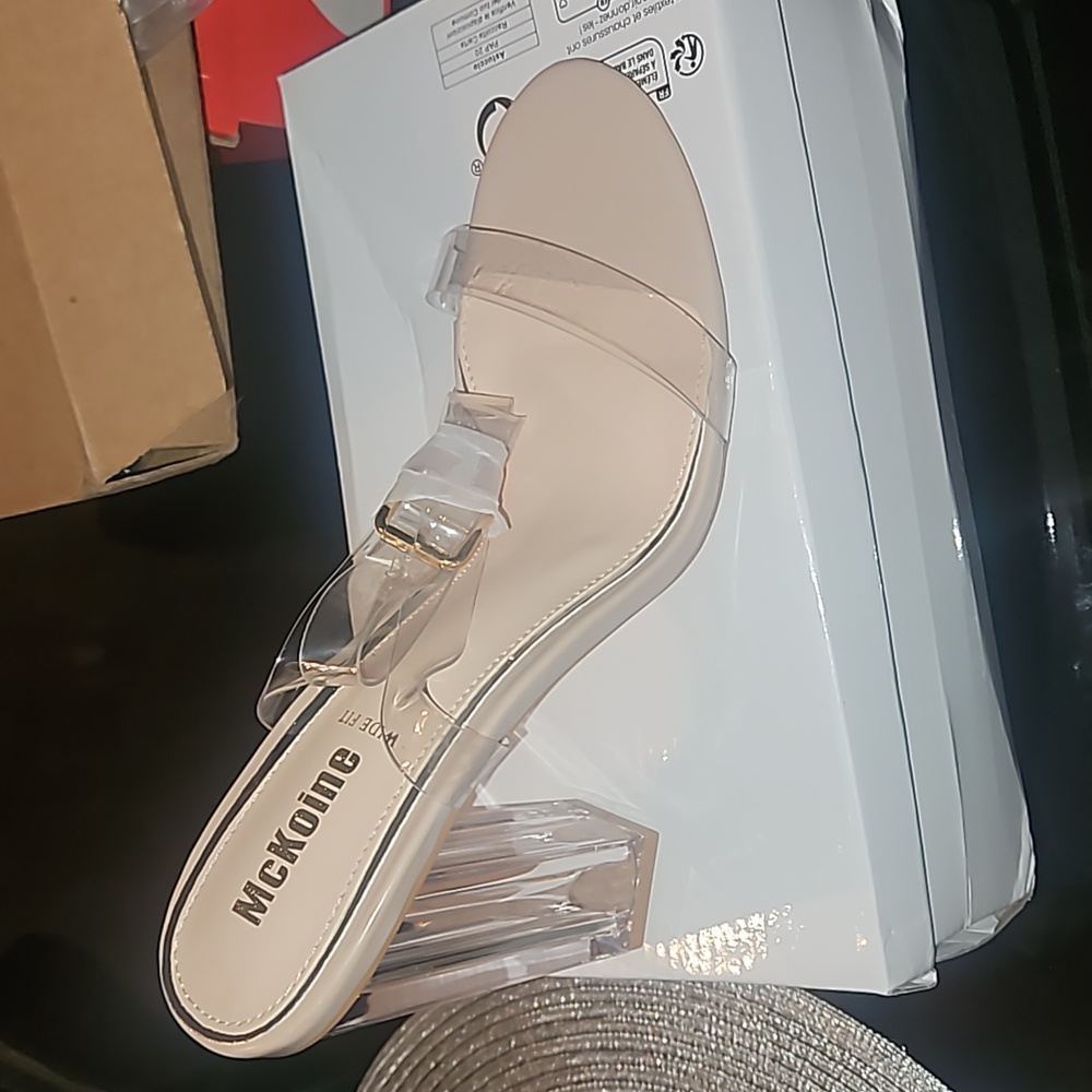 Clear/nude strappy heel 41 wide fit heel sandals
